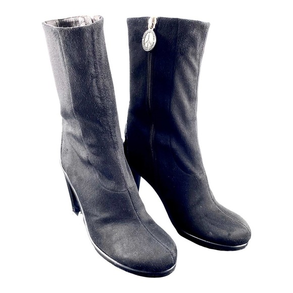 Donald J Pliner Shoe Boot Heel Stiletto Mid Calf Mottled Black Suede Sz 5.5 US - Picture 3 of 12